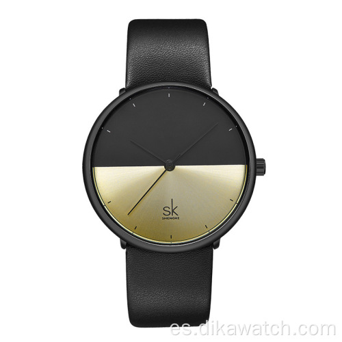 Relojes de pareja de moda de marca superior SK para hombres y mujeres, reloj de cuarzo de lujo minimalista con correa de cuero, reloj de pulsera informal para pareja